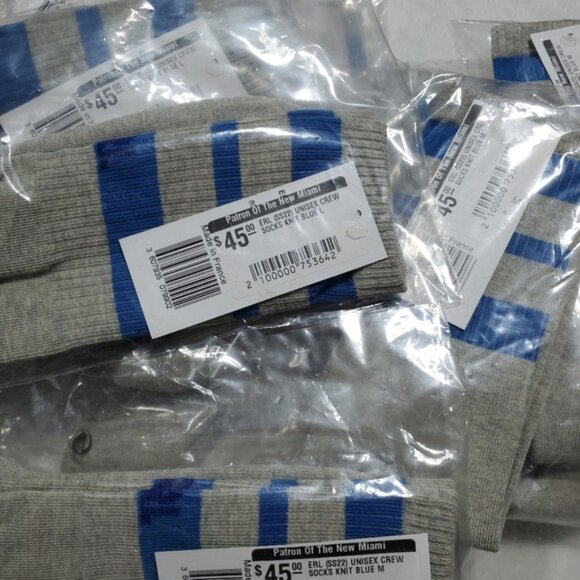 NWT Unisex ERL Crew Gray and Blue Striped Socks Sz L - Picture 4 of 4